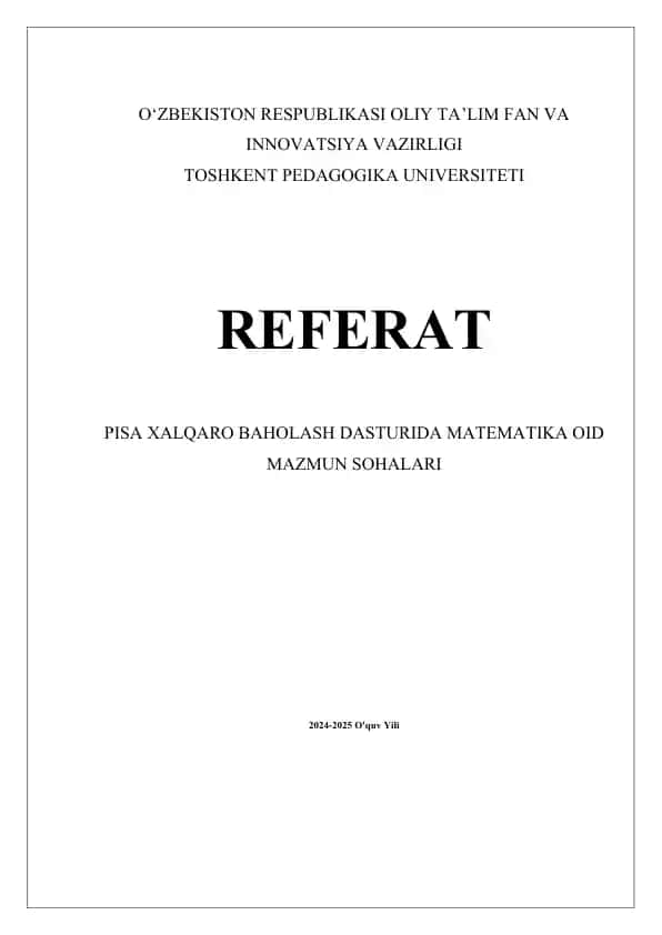 PISA XALQARO BAHOLASH DASTURIDA MATEMATIKA OID MAZMUN SOHALARI