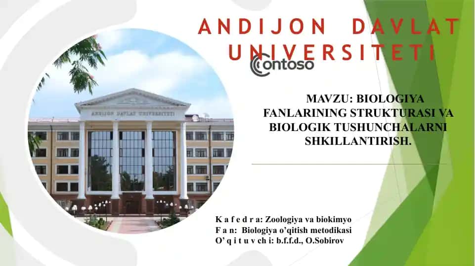 Biologiya fanlarining strukturasi va biologik tushunchalarni shakllantirish
