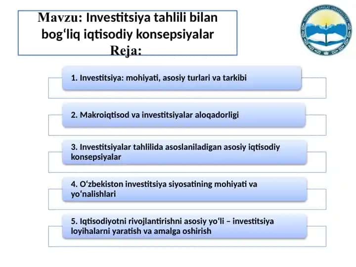 Investitsiya tahlili bilan bog‘liq iqtisodiy konsepsiyalar