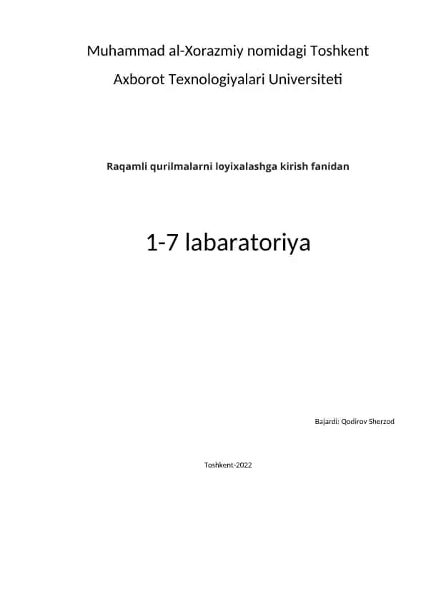 Raqamli qurilmalarni loyixalashga kirish fanidan
