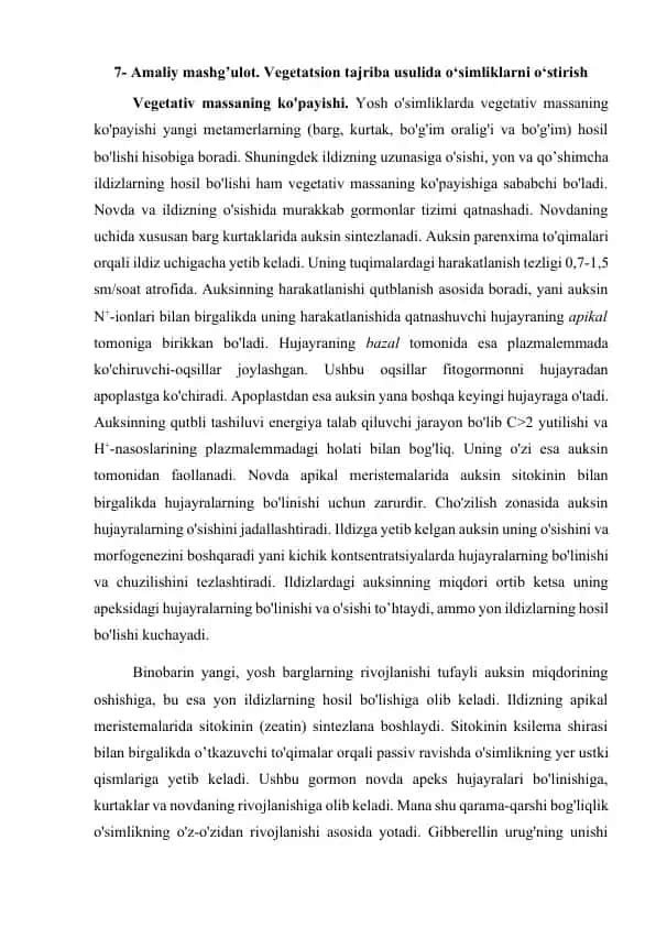 Vegetatsion tajriba usuli