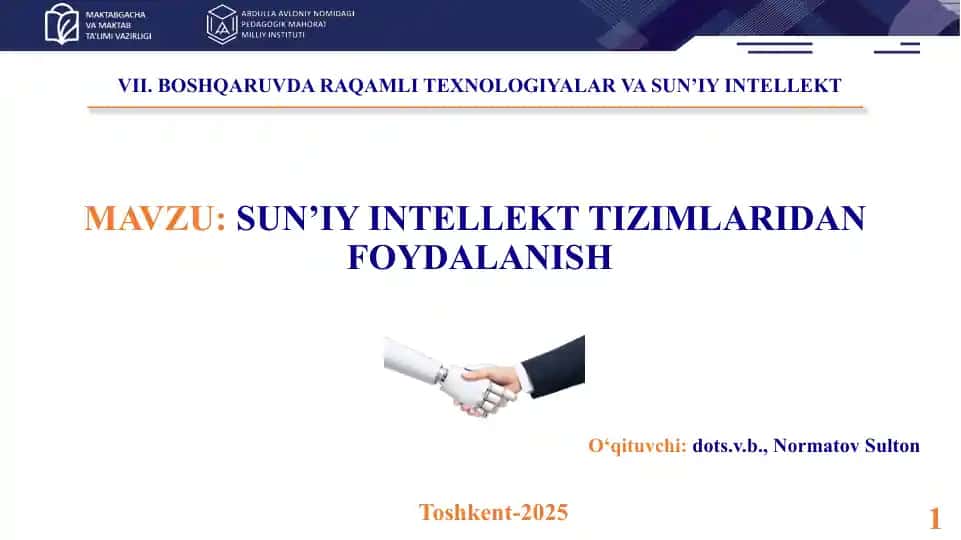 SUN’IY INTELLEKT TIZIMLARIDAN FOYDALANISH