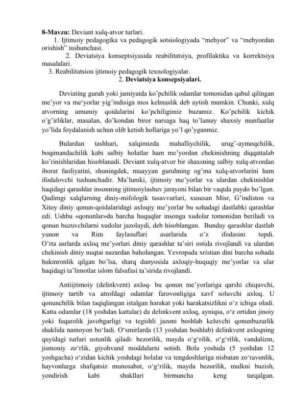 Deviant xulq-atvor turlari