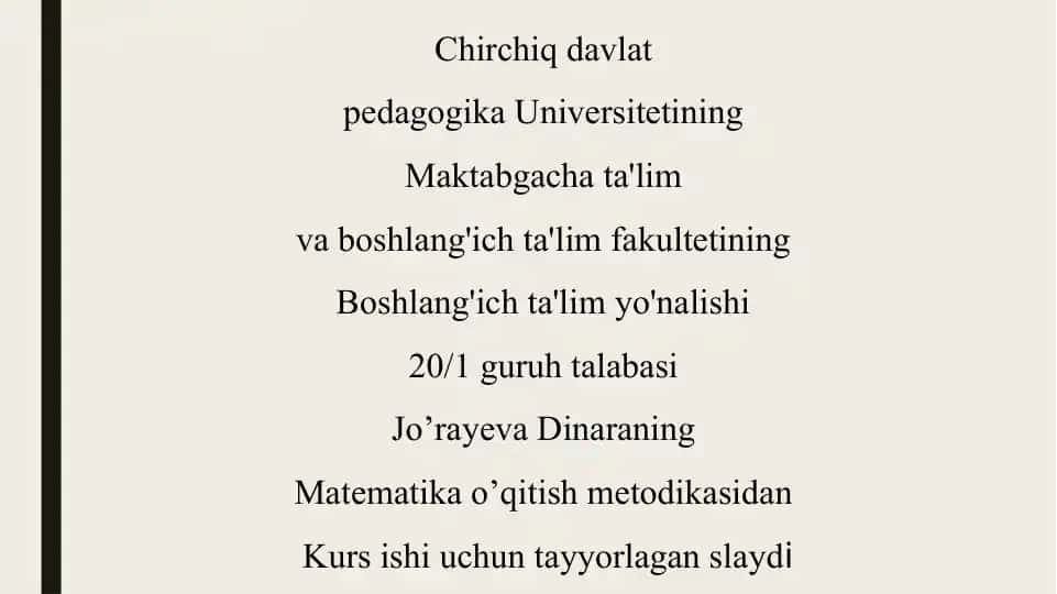 Matematika o’qitish metodikasi slaydi