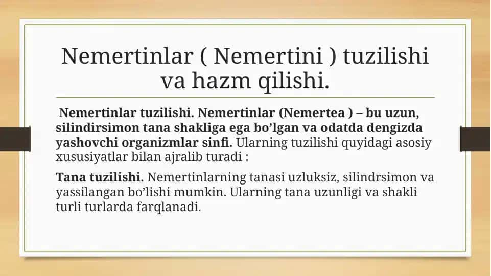 Nemertinlar ( Nemertini ) tuzilishi va hazm qilishi