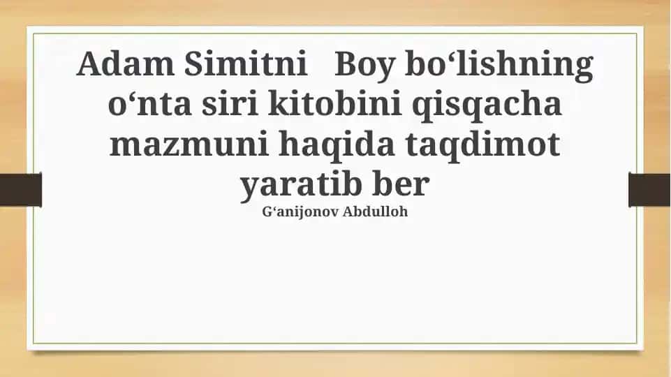 Adam Simitni Boy boʻlishning oʻnta siri kitobi haqida taqdimot