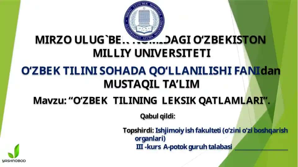O‘ZBEK TILINING LEKSIK QATLAMLARI