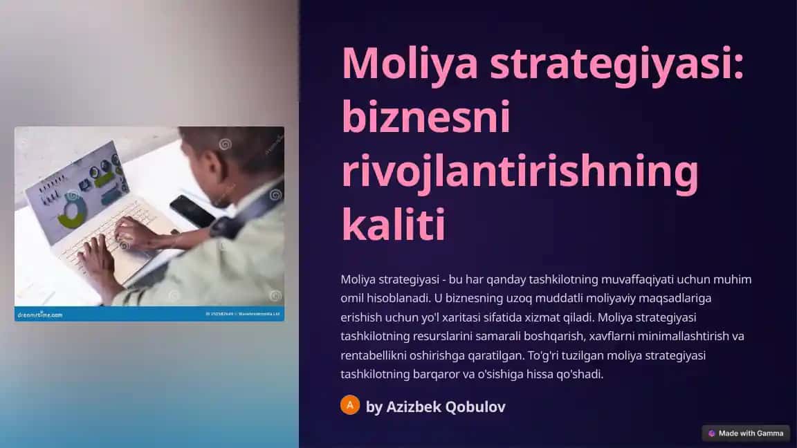 Moliya strategiyasi: biznesni rivojlantirishning kaliti