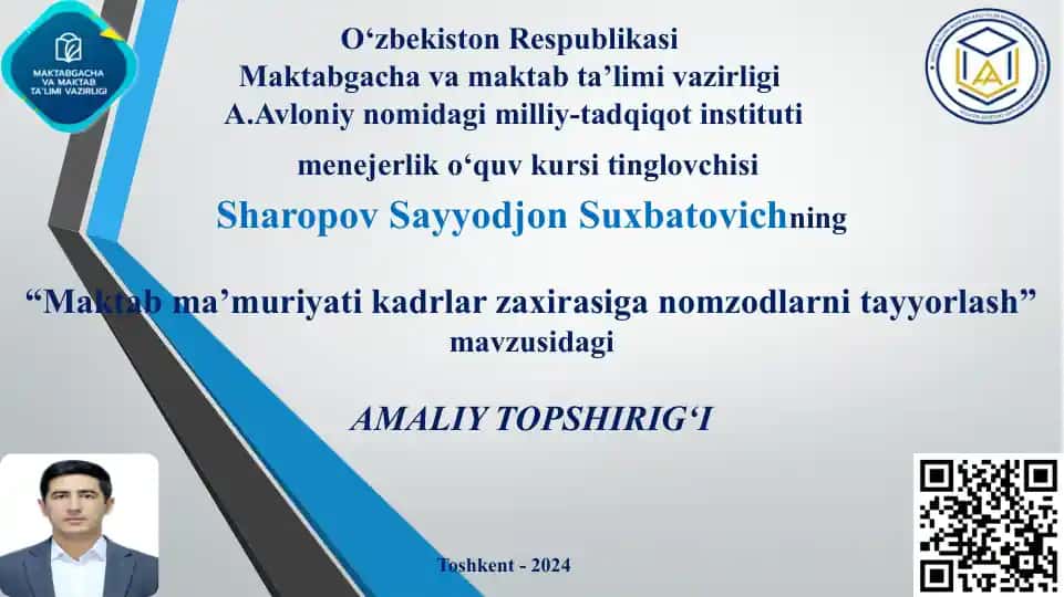 "Maktabma’muriyati kadrlar zaxirasiga nomzodlarni tayyorlash"