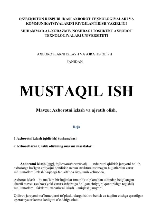 Axborotni izlash va ajratib olish