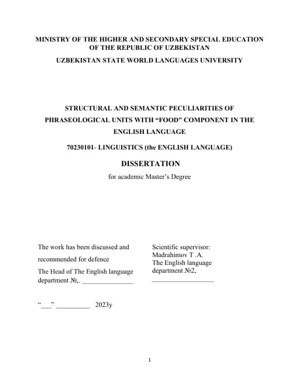 Structural and Semantic Peculiarities of Phraseological Units with “Food” Component in the English Language