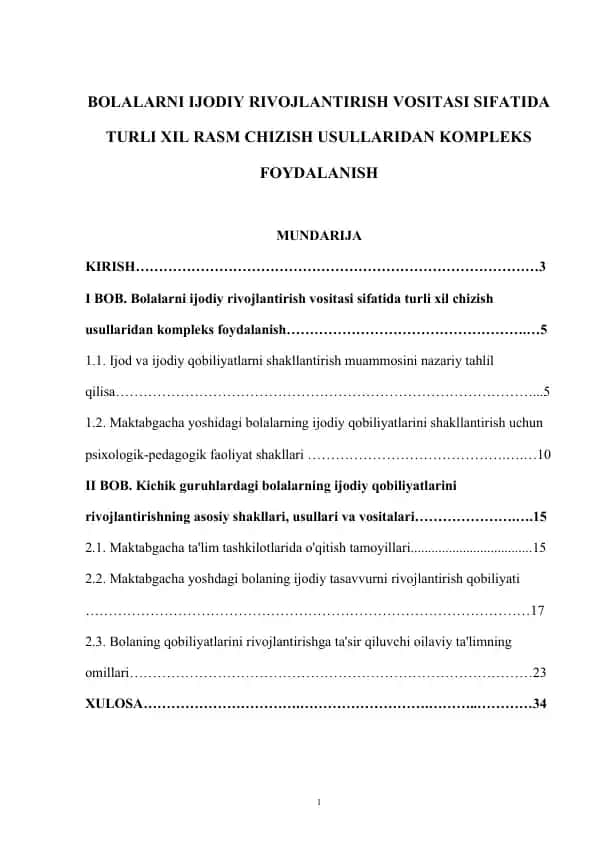 Bolalarni Ijodiy Rivojlantirish Vositasi Sifatida Turli Xil Rasm Chizish Usullaridan Complex Foydalanish