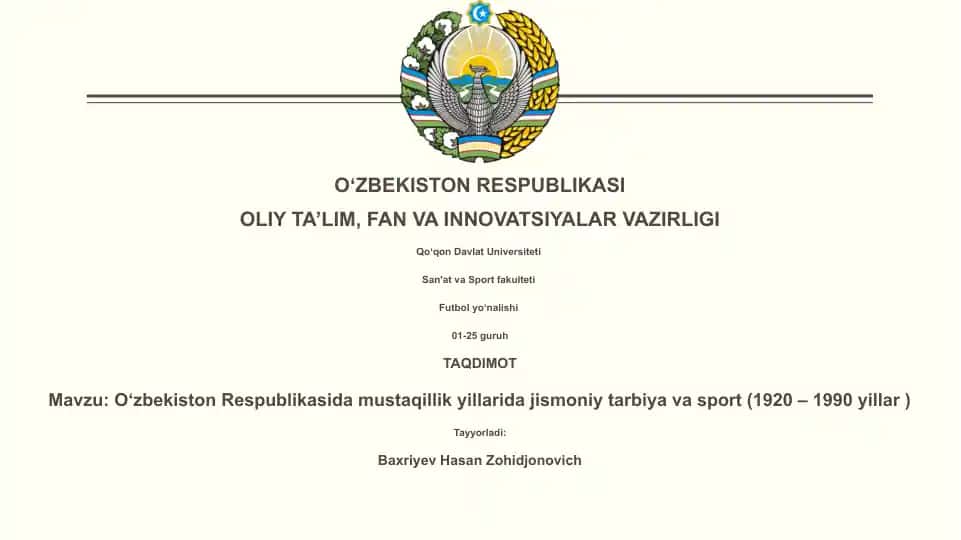 O'zbekiston Respublikasida mustaqillik yillarida jismoniy tarbiya va sport
