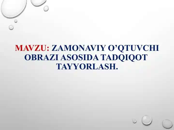 ZAMONAVIY O’QTUVCHI OBRAZI ASOSIDA TADQIQOT TAYYORLASH.