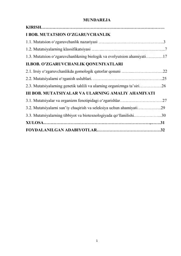 Mutatsion o‘zgaruvchanlik