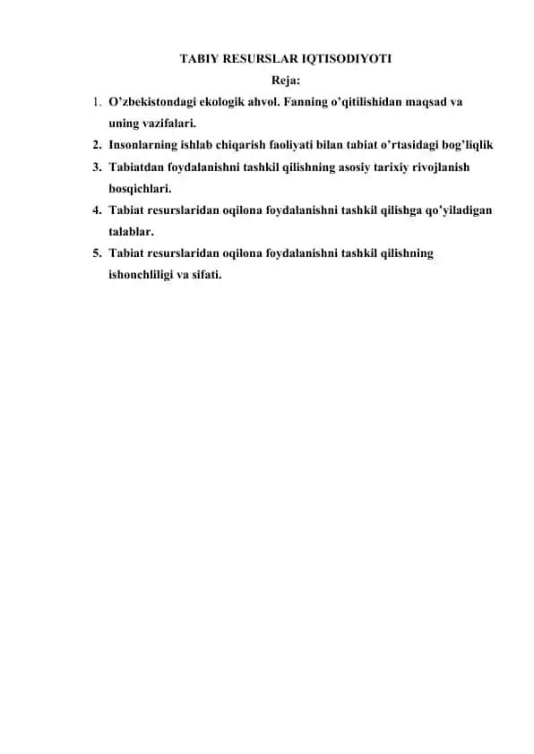 TABIY RESURSLAR IQTISODIYOTI