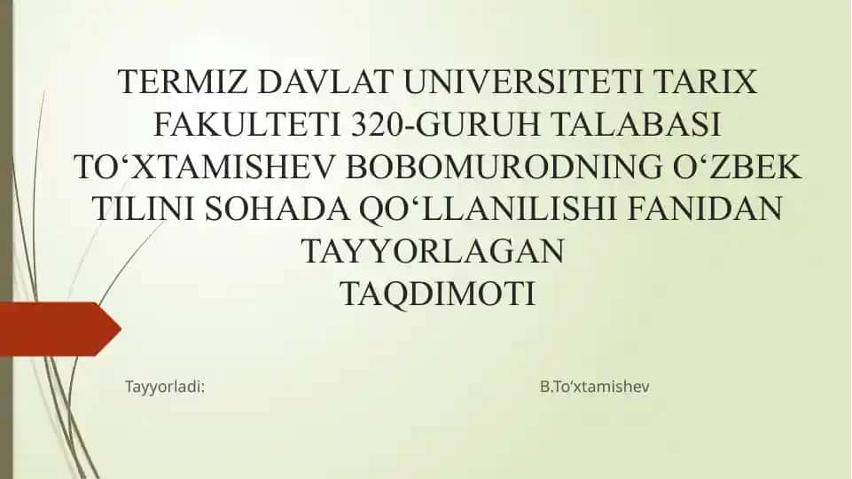 O'zbek tilini sohadagi farmoyishlar