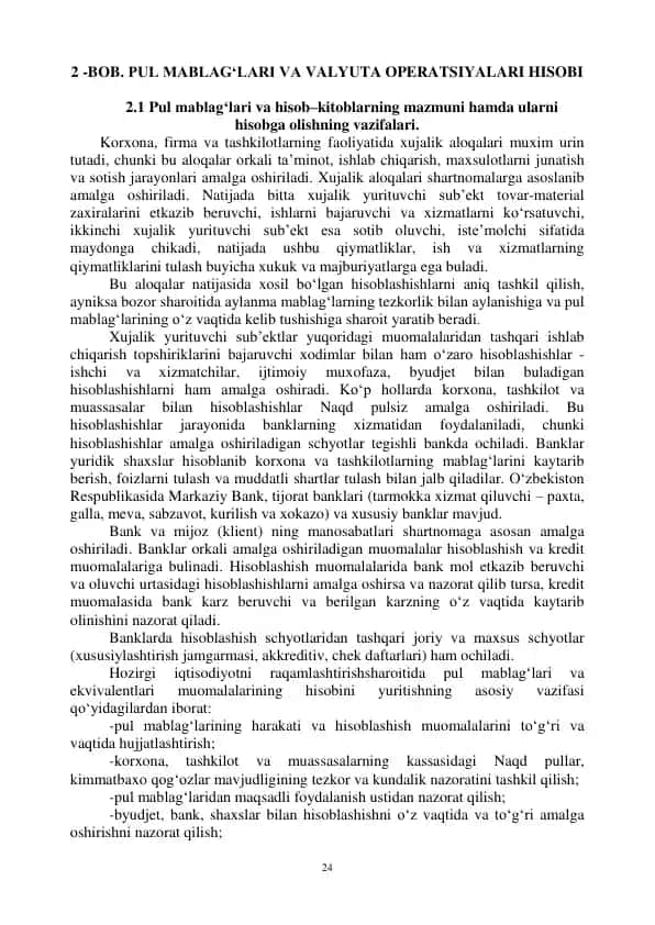 Pul mablag„lari va valyuta operatsiyalari hisobi