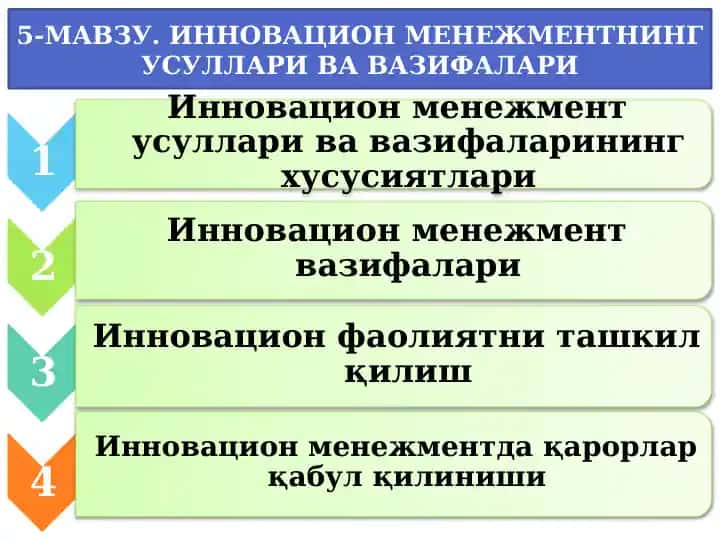Инновацион менежментнинг усуллари ва вазифалари