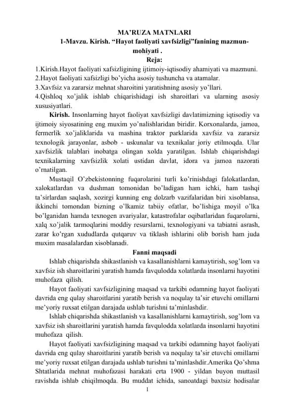 Hayot faoliyati xafsizligi