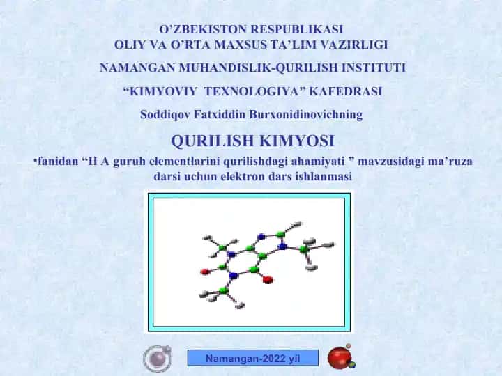 II A guruh elementlarini qurilishdagi ahamiyati elektron dars ishlanmasi
