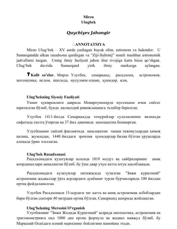 Mirzo Ulugbekning Siyosiy Faoliyati