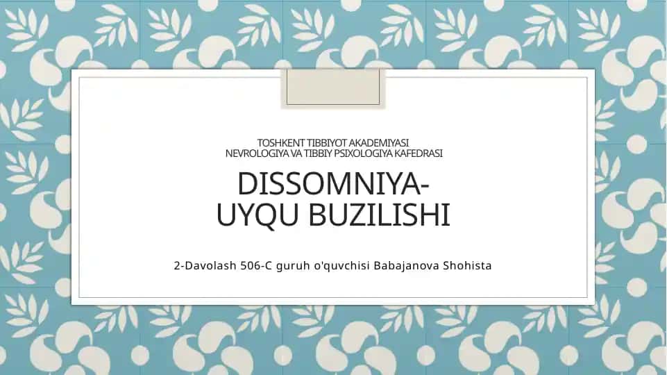 Dissomniya-Uyqubuzilishi