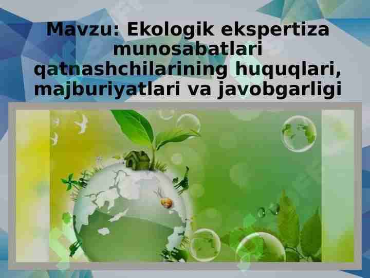 ekologik xavfsizligini ekspertizasining huquqiy asoslari