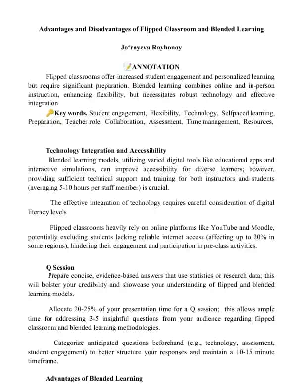 Advantages and Disadvantages of Flipped Classroom and Blended Learning