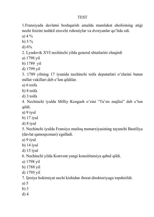 Fransiya Devrimi Testi