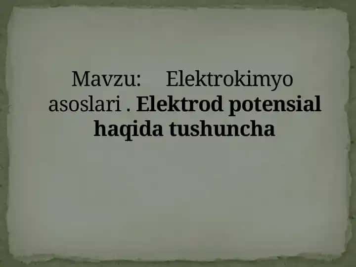 Elektrokimyo asoslari