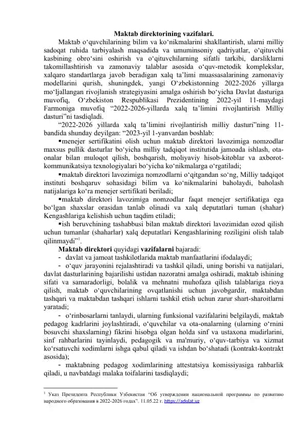 Maktab direktorining vazifalari