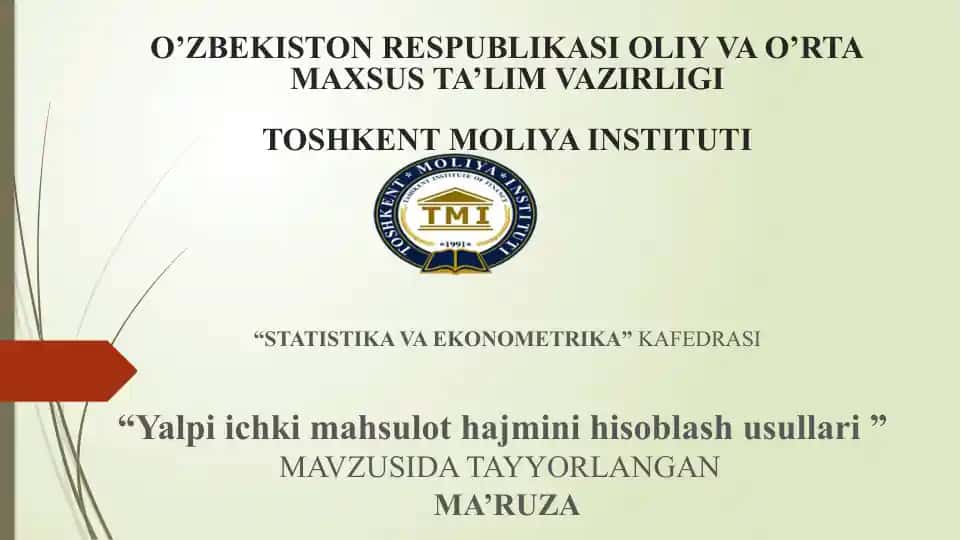 Yalpi ichki mahsulot hajmini hisoblash usullari