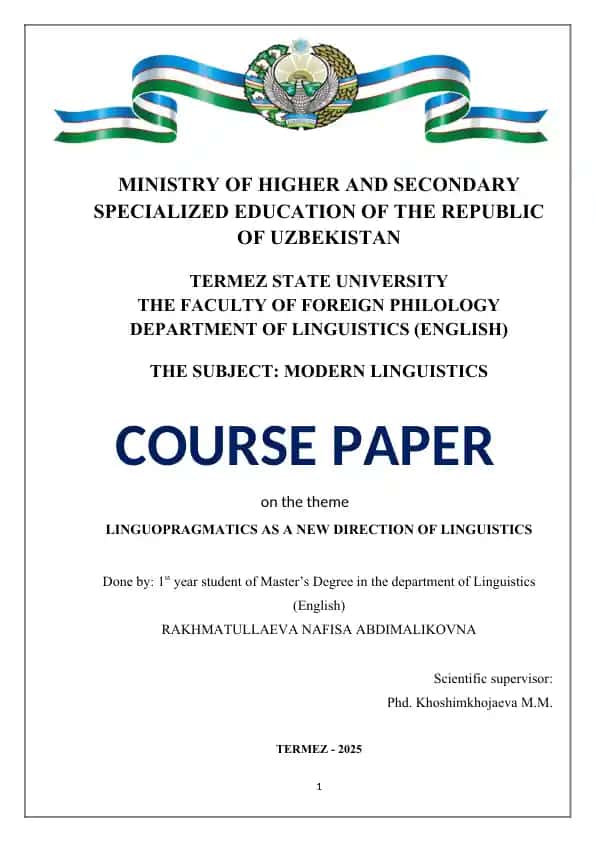 Course Paper on Linguopragmatics as a New Direction of Linguistics