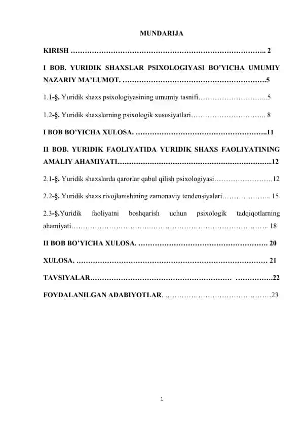 Yuridik shaxs psixologiyasi bo'yicha umumiy nazariy ma'lumot