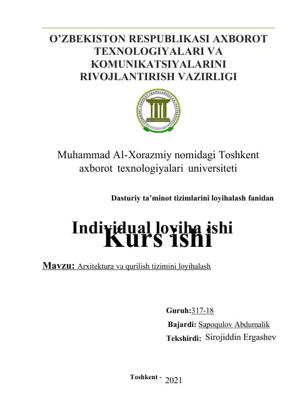 Arxitektura va Qurilish Tizimini Loyihalash