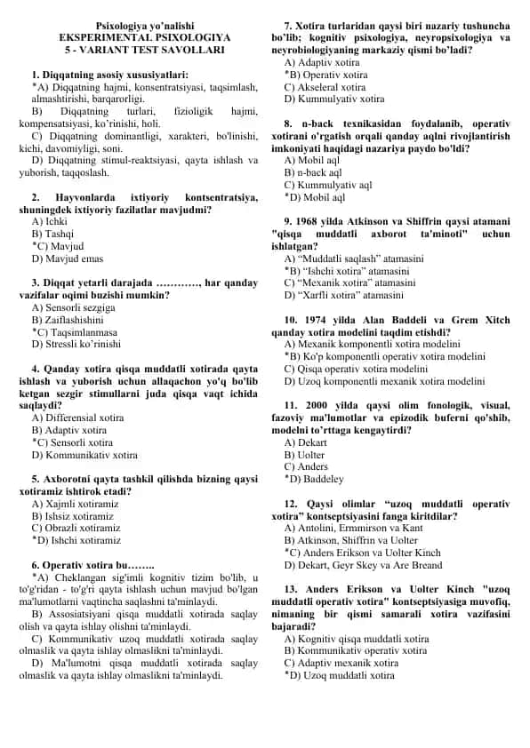 EKSPERIMENTAL PSIXOLOGIYA