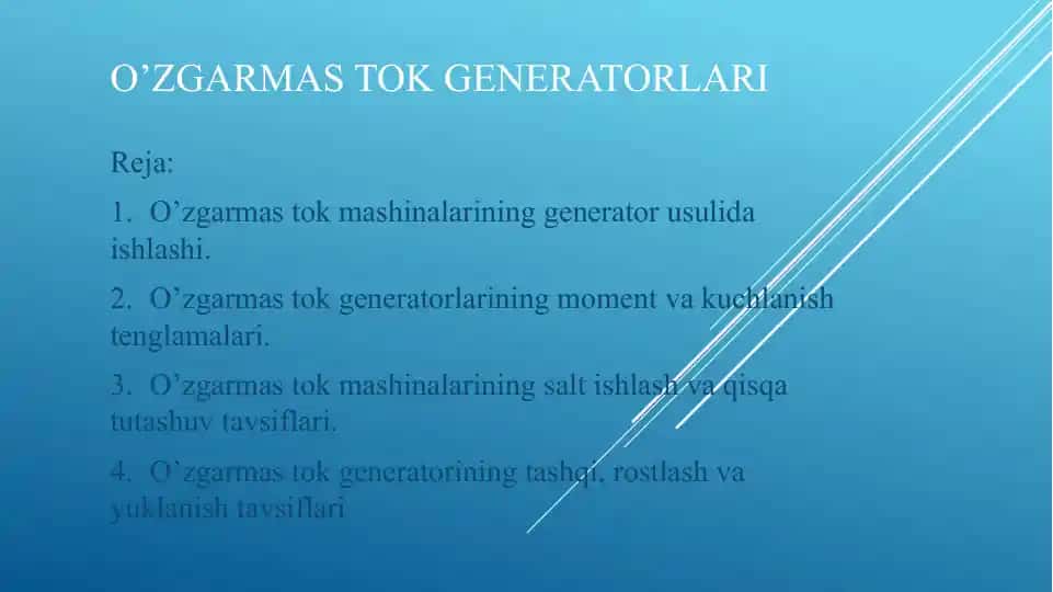 O’ZGARMAS TOK GENERATORLARI