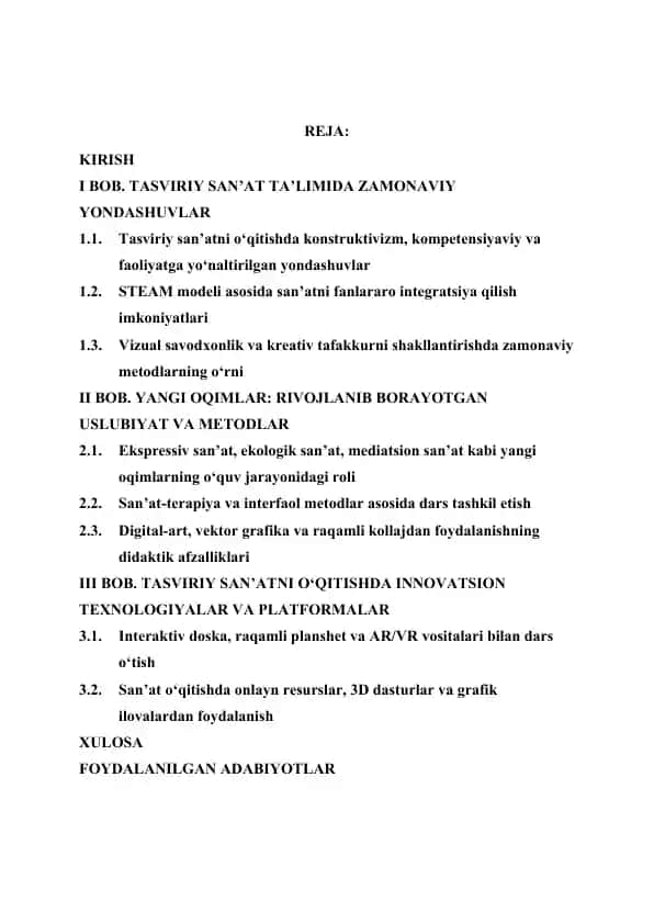 Tasviriy San’at Ta’limida Zamonaviy Yondashuvlar