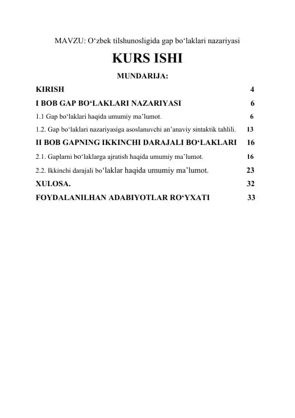 O‘zbek tilshunosligida gap bo‘laklari nazariyasi