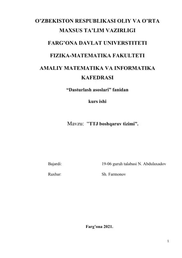Dasturlash asoslari kurs ishi