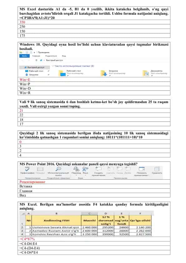 MS Excel dasturida formula yozish