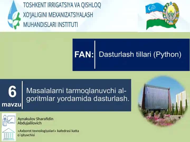 Masalalarni tarmoqlanuvchi al-goritmlar yordamida dasturlash