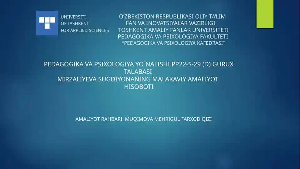 Pedagogika va Psixologiya hisoboti
