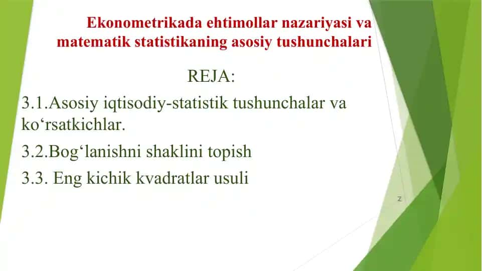 Ekonometrikada ehtimollar nazariyasi va matematik statistikaning asosiy tushunchalari