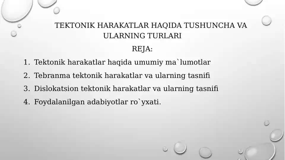 TEKTONIK HARAKATLAR HAQIDA TUSHUNCHA VA ULARNING TURLARI