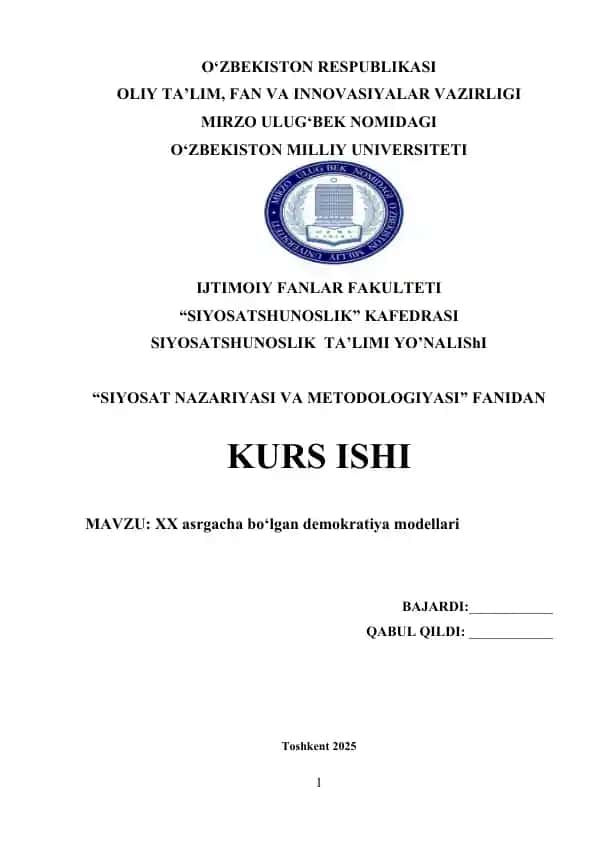 XX asrgacha bo‘lgan demokratiya modellari
