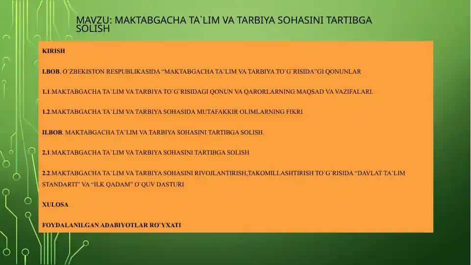 Maktabgacha ta’lim va tarbiya sohasini tartibga solish