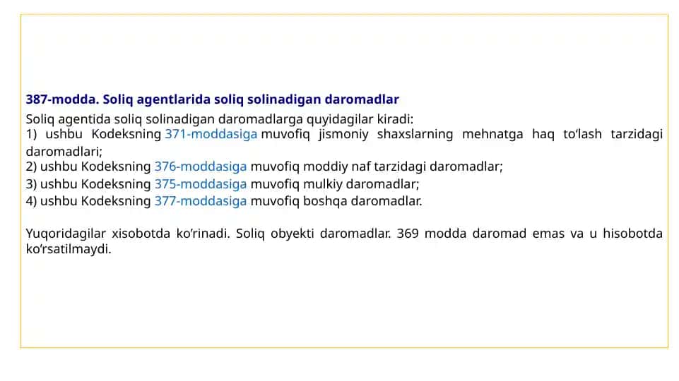 Soliq agentlarida soliq solinadi. Qandaydaromadlar