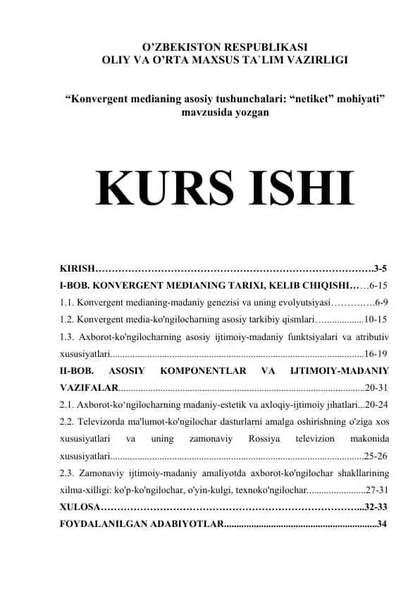 Konvergent medianing asosiy tushunchalari: “netiket” mohiyati